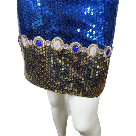 Sequin mini halter dress with jewels blue and gold by Alyce Designs Size XS/S - Picture 4 of 10